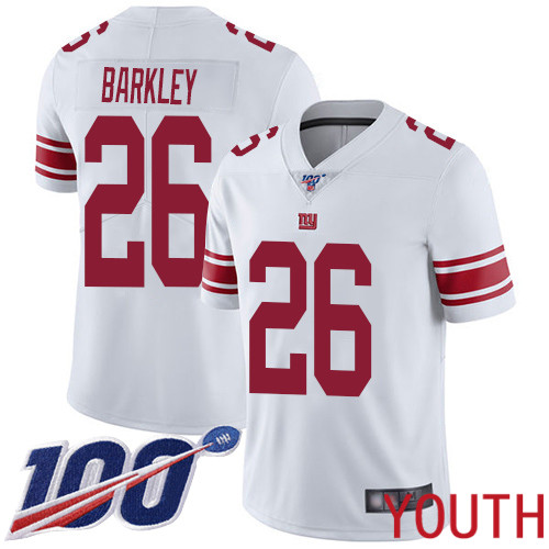 Youth New York Giants #26 Saquon Barkley White Vapor Untouchable Limited Player 100th Season Football NFL Jersey->youth nfl jersey->Youth Jersey